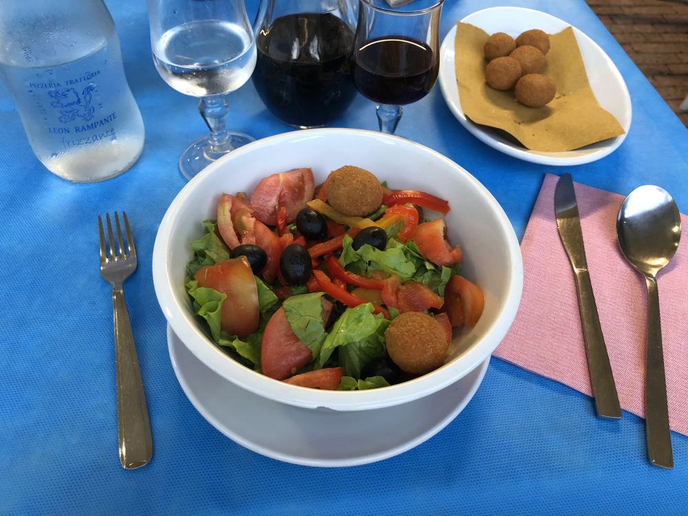 Salad with fried olives