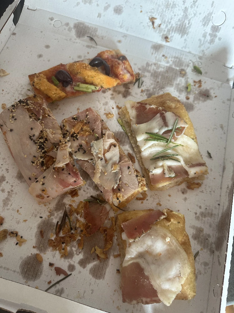 Remnants of a pizza, destroyed